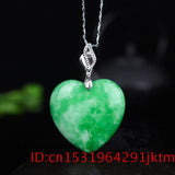 Green Jade Heart Pendant Necklace Chinese Charm Jadeite Lucky Amulet