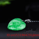 Green Jade Heart Pendant Necklace Chinese Charm Jadeite Lucky Amulet