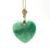 Green Jade Heart Pendant Necklace Chinese Charm Jadeite Lucky Amulet