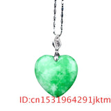 Green Jade Heart Pendant Necklace Chinese Charm Jadeite Lucky Amulet