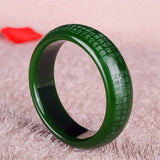 Green Jade Heart Sutra Bangle Bracelet Hand-Carved Charm Jewelry
