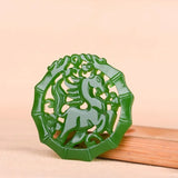 Natural Green Jade Horse Pendant Necklace Chinese Jewelry Double-Sided