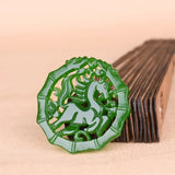 Natural Green Jade Horse Pendant Necklace Chinese Jewelry Double-Sided