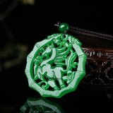 Natural Green Jade Horse Pendant Necklace Hand-Carved Amulet