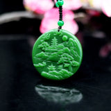 Green Jade Landscape Pendant Necklace - Chinese Hand-Carved Jewelry