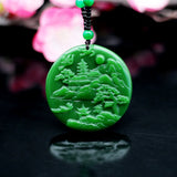 Green Jade Landscape Pendant Necklace - Chinese Hand-Carved Jewelry