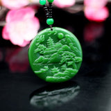 Green Jade Landscape Pendant Necklace - Chinese Hand-Carved Jewelry