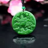 Green Jade Landscape Pendant Necklace - Chinese Hand-Carved Jewelry