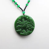Green Jade Landscape Pendant Necklace - Chinese Hand-Carved Jewelry
