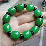 Green Jade Luck Bead Bracelet Adjustable Bangle Hand-Carved Woman