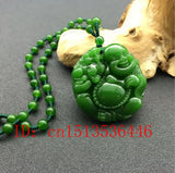 Green Jade Maitreya Pendant Necklace Luck Buddha Amulet