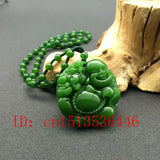 Green Jade Maitreya Pendant Necklace Luck Buddha Amulet