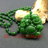 Green Jade Maitreya Pendant Necklace Luck Buddha Amulet