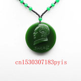 Green Jade Mao Zedong Pendant Necklace Chinese Carved Charm