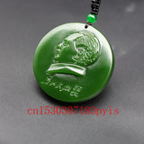 Green Jade Mao Zedong Pendant Necklace Chinese Carved Charm