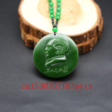 Green Jade Mao Zedong Pendant Necklace Chinese Carved Charm