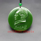 Green Jade Mao Zedong Pendant Necklace Chinese Carved Charm