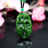 Hand-Carved Green Jade Mermaid Pendant Necklace for Men Women