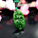 Hand-Carved Green Jade Mermaid Pendant Necklace for Men Women
