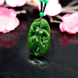 Hand-Carved Green Jade Mermaid Pendant Necklace for Men Women