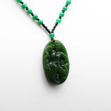 Hand-Carved Green Jade Mermaid Pendant Necklace for Men Women