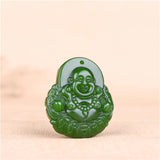Green Jade Money Buddha Pendant Necklace Chinese Carved Charm