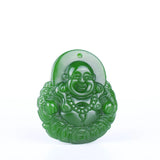 Green Jade Money Buddha Pendant Necklace Chinese Carved Charm