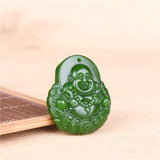 Green Jade Money Buddha Pendant Necklace Chinese Carved Charm