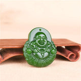 Green Jade Money Buddha Pendant Necklace Chinese Carved Charm