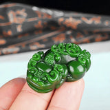 Natural Green Jade Money Pixiu Pendant Necklace Charm Jadeite Jewelry