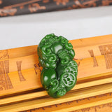 Natural Green Jade Money Pixiu Pendant Necklace Charm Jadeite Jewelry
