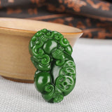 Natural Green Jade Money Pixiu Pendant Necklace Charm Jadeite Jewelry