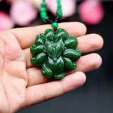 Green Jade Nine Tailed Fox Pendant Necklace Chinese Charm Jewelry