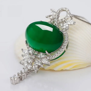 Green Jade Pendant 925 Silver Necklace for Women