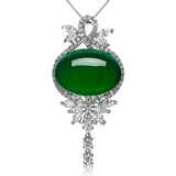 Green Jade Pendant 925 Silver Necklace for Women
