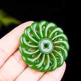 Green Jade Pendant Chinese Necklace Hollow Out Carved Charm Jewelry