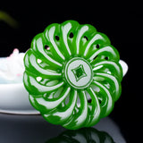 Green Jade Pendant Chinese Necklace Hollow Out Carved Charm Jewelry