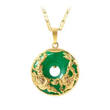 Green Jade Dragon Phoenix Pendant Necklace 925 Silver Chinese Charm Jewelry