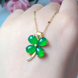 Natural Green Jade Pendant Necklace 925 Silver Chalcedony Amulet
