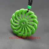 Green Jade Pendant Necklace Chinese Hollow Out Carved Charm Amulet