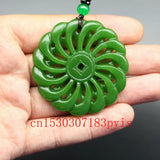 Green Jade Pendant Necklace Chinese Hollow Out Carved Charm Amulet