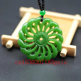 Green Jade Pendant Necklace Chinese Hollow Out Carved Charm Amulet