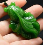 Natural Green Jade Fish Pendant Necklace Hand-carved Jadeite Jewelry