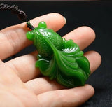Natural Green Jade Fish Pendant Necklace Hand-carved Jadeite Jewelry