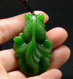 Natural Green Jade Fish Pendant Necklace Hand-carved Jadeite Jewelry