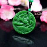 Natural Green Jade Peony Flower Pendant Necklace Hand-Carved Charm Amulet