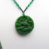 Natural Green Jade Peony Flower Pendant Necklace Hand-Carved Charm Amulet