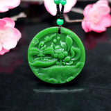 Natural Green Jade Peony Flower Pendant Necklace Hand-Carved Charm Amulet