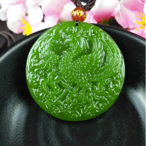 Green Jade Phoenix Pendant Necklace Lucky Amulet for Women Man
