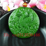 Green Jade Phoenix Pendant Necklace Lucky Amulet for Women Man